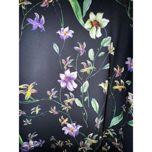 Floral Black Long-Sleeve Dress By H&M Size 14 Boho‎ Hippie Classic Cute Large - Picture 4 of 9